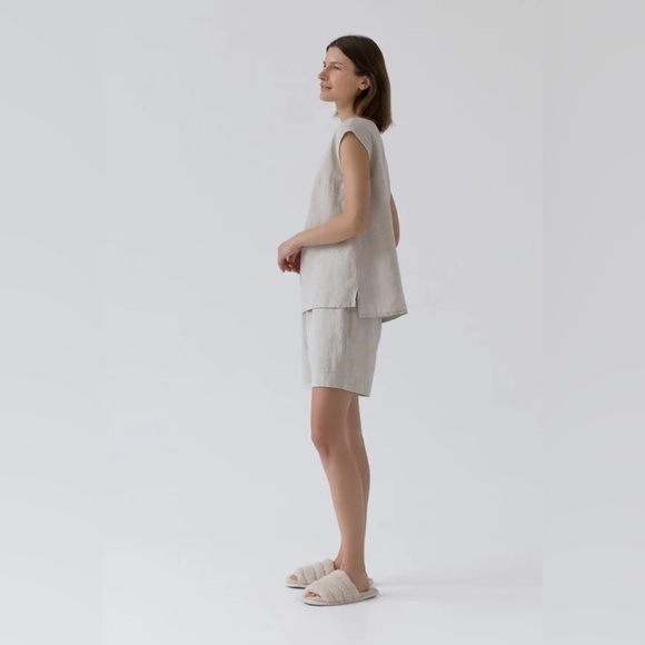 Linen Tales “Verbena” mélange linen pj set/cinch shorts & sleeveless top - NWT - Picture 4 of 16